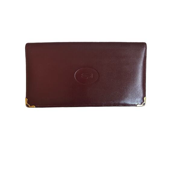 Authentic Cartier Burgundy Leather Bifold Long Slim Wallet W/COA and Box